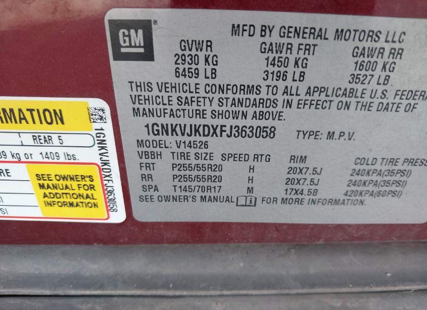 Photo 9 of 2015 Chevrolet Traverse LTZ (VIN 1GNKVJKDXFJ363058)