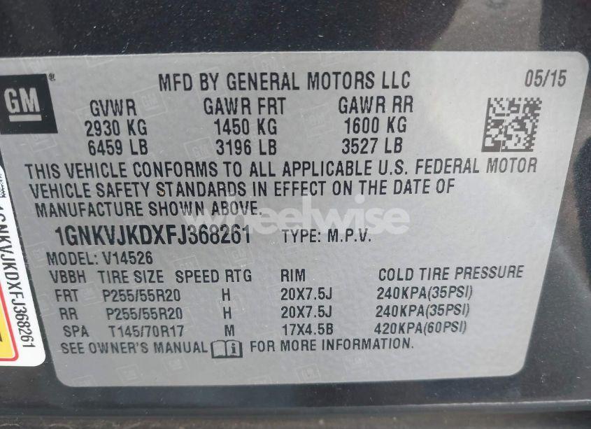 Photo 9 of 2015 Chevrolet Traverse LTZ (VIN 1GNKVJKDXFJ368261)