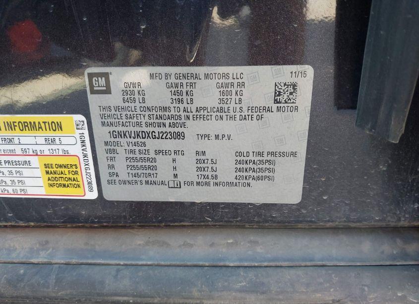 Photo 9 of 2016 Chevrolet Traverse LTZ (VIN 1GNKVJKDXGJ223089)