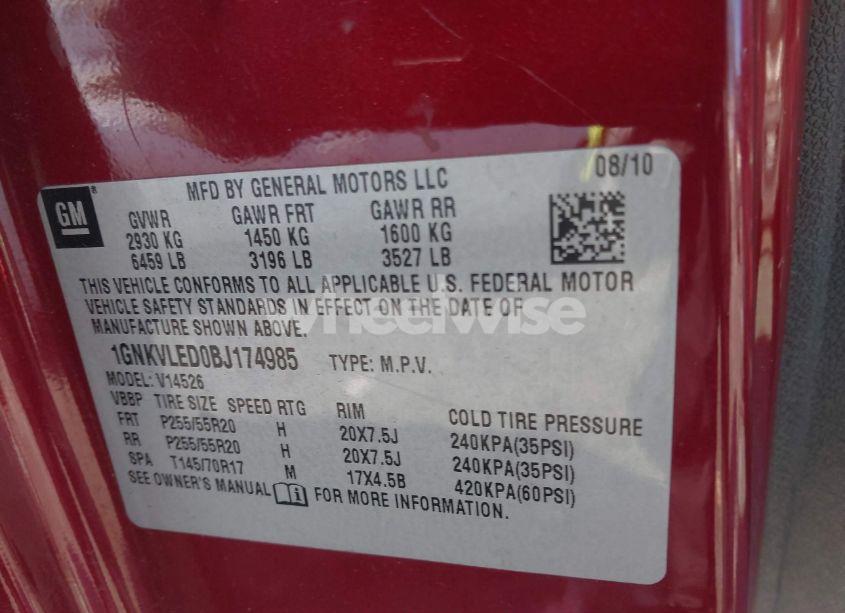 Photo 9 of 2011 Chevrolet Traverse LTZ (VIN 1GNKVLED0BJ174985)