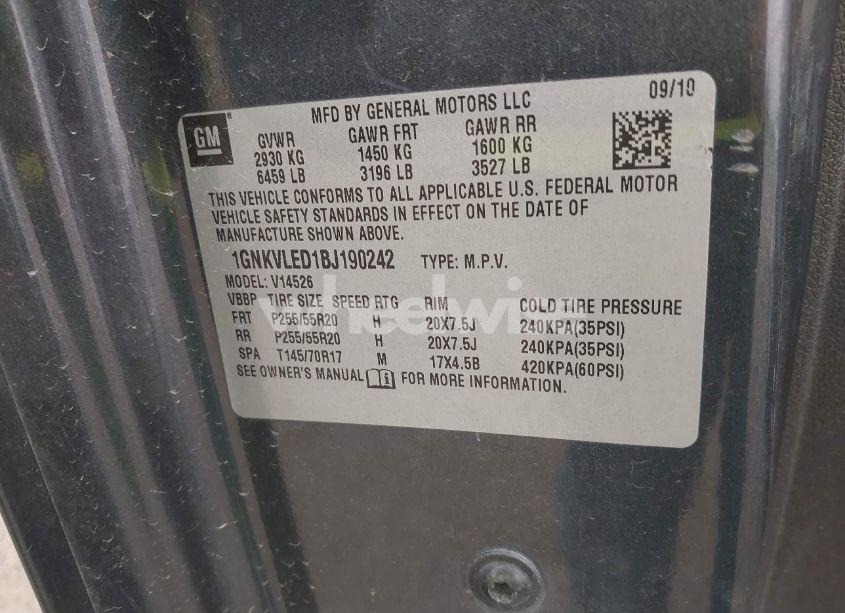 Photo 9 of 2011 Chevrolet Traverse LTZ (VIN 1GNKVLED1BJ190242)