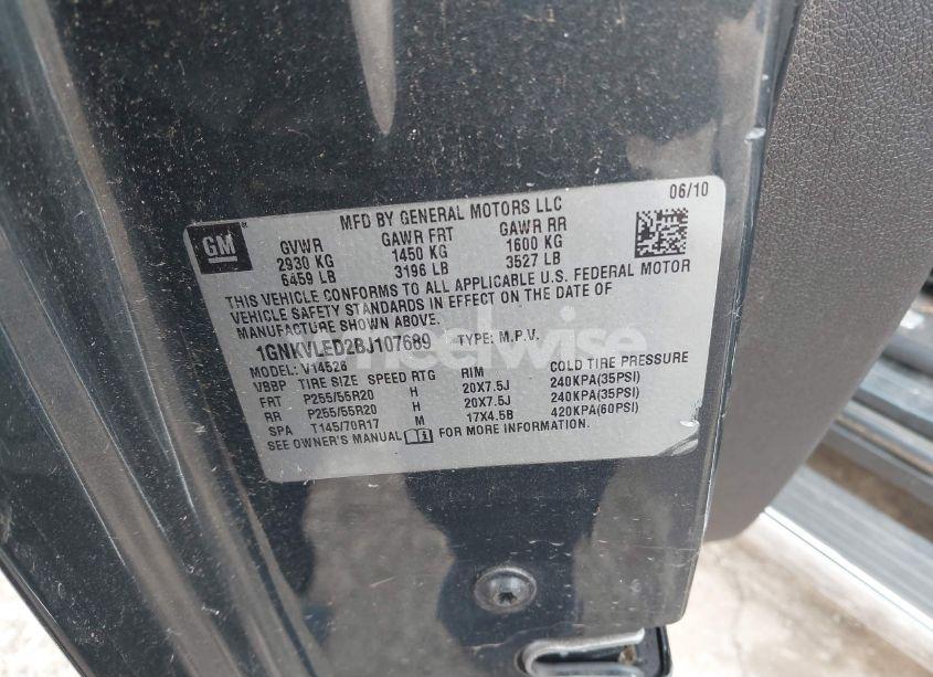 Photo 9 of 2011 Chevrolet Traverse LTZ (VIN 1GNKVLED2BJ107689)