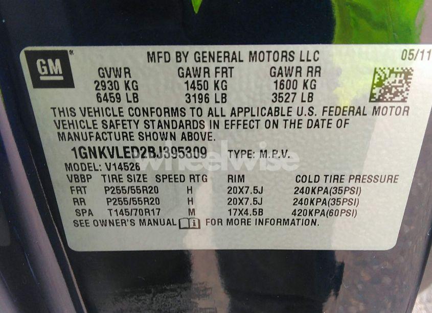 Photo 9 of 2011 Chevrolet Traverse LTZ (VIN 1GNKVLED2BJ395309)