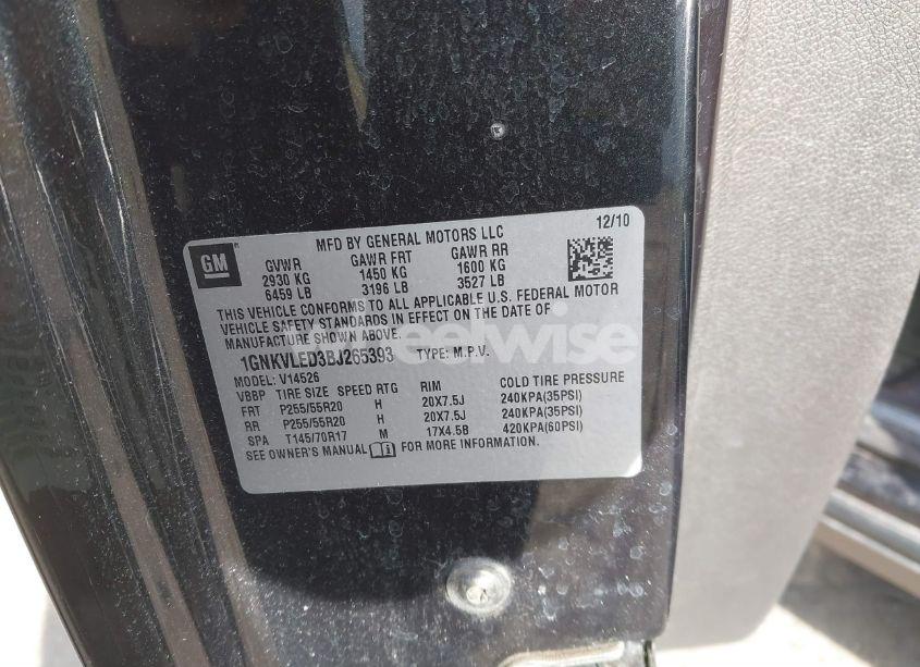 Photo 9 of 2011 Chevrolet Traverse LTZ (VIN 1GNKVLED3BJ265393)