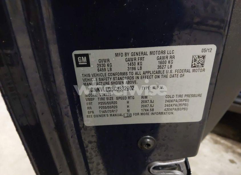 Photo 9 of 2012 Chevrolet Traverse LTZ (VIN 1GNKVLED3CJ332902)