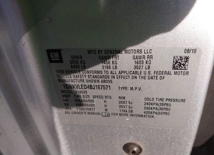 Photo 9 of 2011 Chevrolet Traverse LTZ (VIN 1GNKVLED4BJ167571)