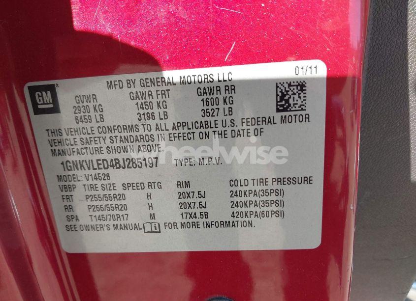 Photo 9 of 2011 Chevrolet Traverse LTZ (VIN 1GNKVLED4BJ285197)