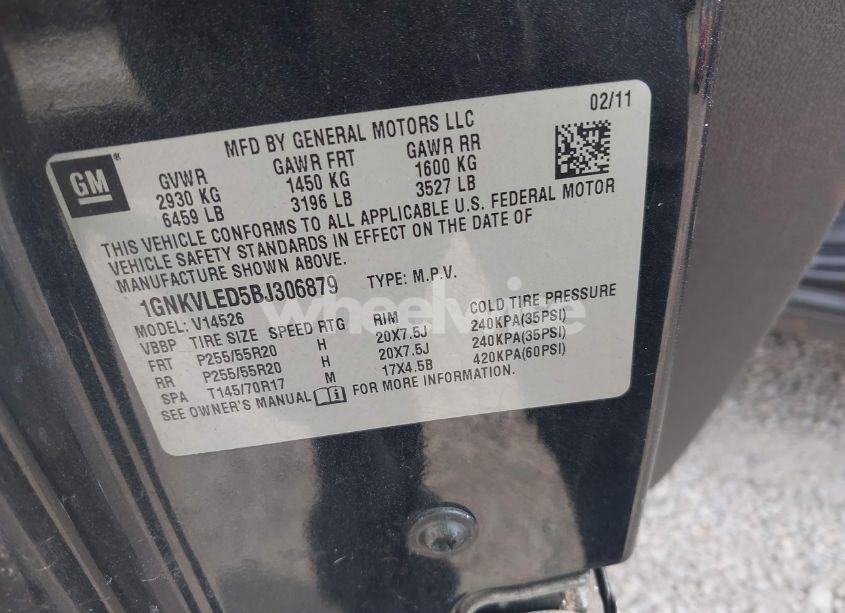 Photo 9 of 2011 Chevrolet Traverse LTZ (VIN 1GNKVLED5BJ306879)