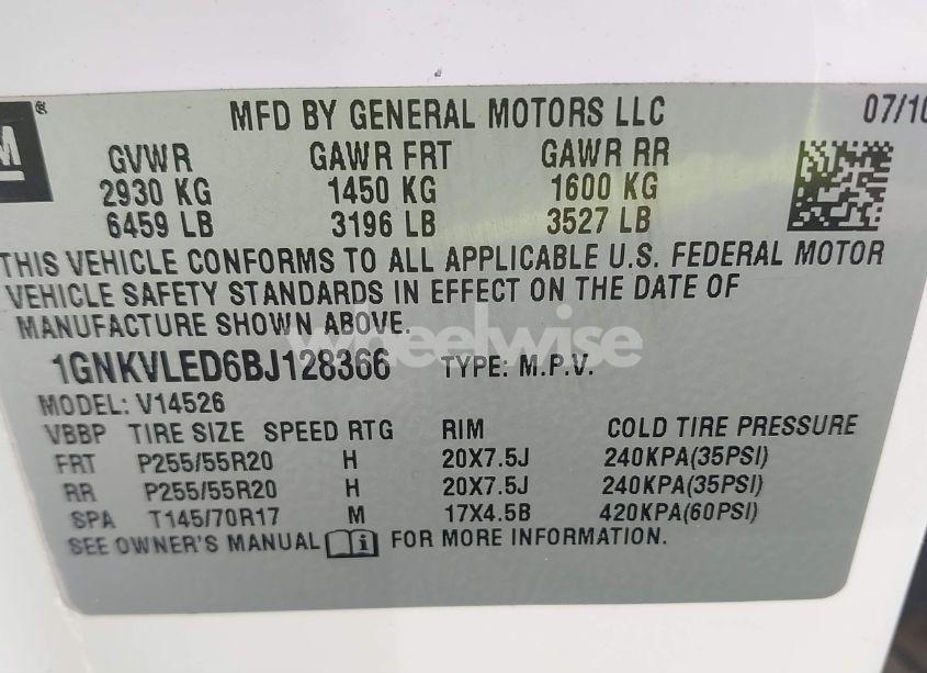 Photo 9 of 2011 Chevrolet Traverse LTZ (VIN 1GNKVLED6BJ128366)