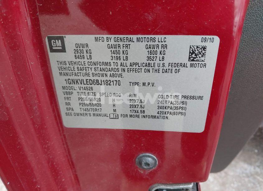 Photo 9 of 2011 Chevrolet Traverse LTZ (VIN 1GNKVLED6BJ182170)