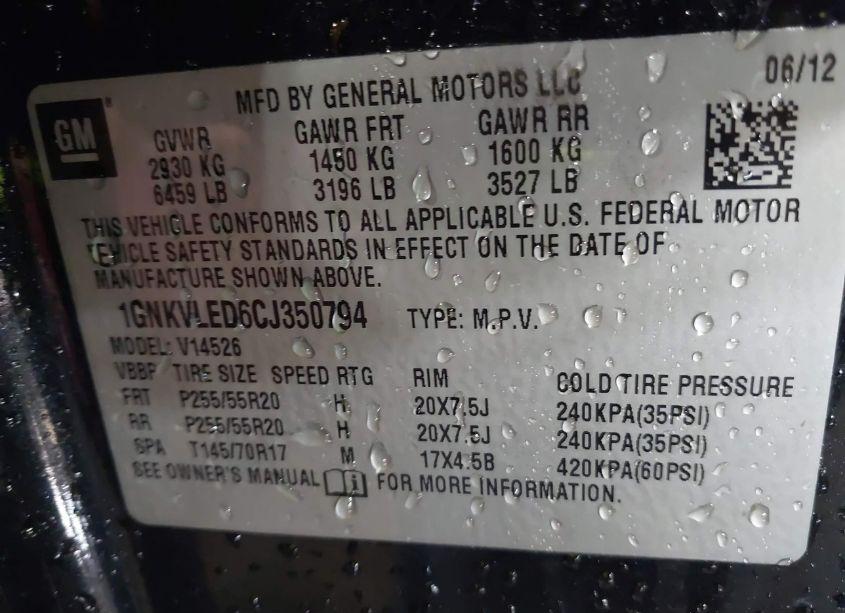 Photo 9 of 2012 Chevrolet Traverse LTZ (VIN 1GNKVLED6CJ350794)