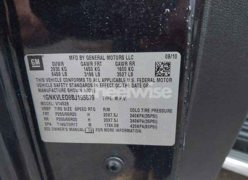 Photo 9 of 2011 Chevrolet Traverse LTZ (VIN 1GNKVLED8BJ195079)