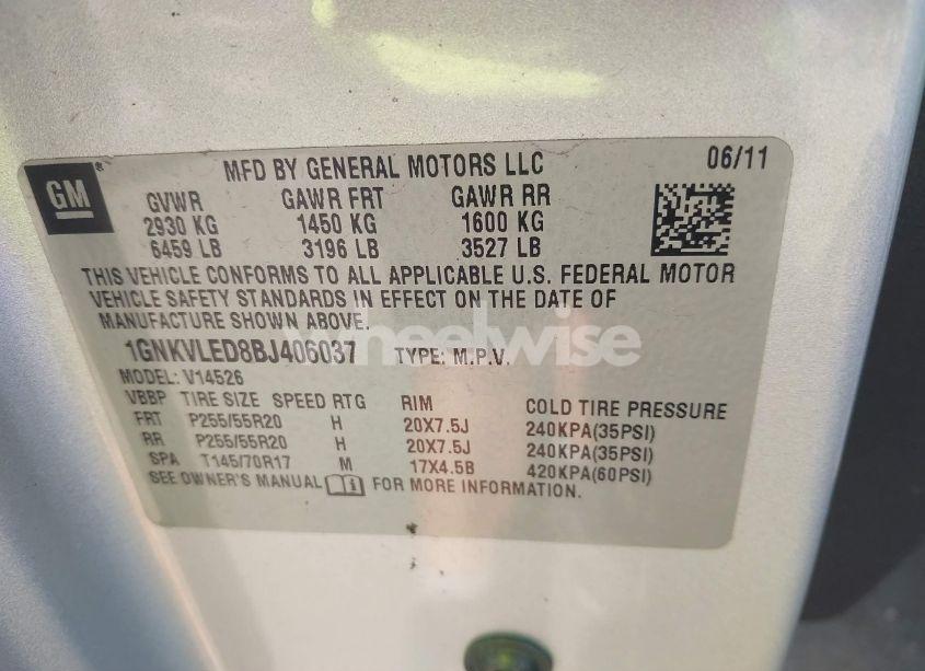 Photo 9 of 2011 Chevrolet Traverse LTZ (VIN 1GNKVLED8BJ406037)