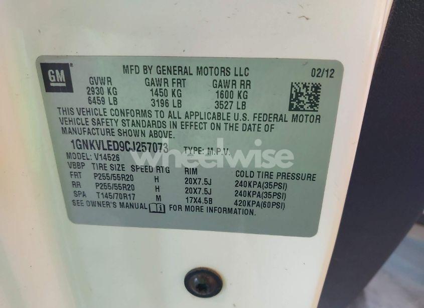 Photo 9 of 2012 Chevrolet Traverse LTZ (VIN 1GNKVLED9CJ257073)