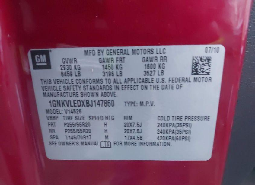 Photo 9 of 2011 Chevrolet Traverse LTZ (VIN 1GNKVLEDXBJ147860)