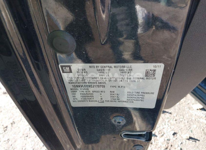 Photo 9 of 2012 Chevrolet Traverse LTZ (VIN 1GNKVLEDXCJ179709)