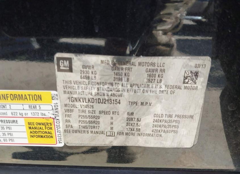 Photo 9 of 2013 Chevrolet Traverse LTZ (VIN 1GNKVLKD1DJ213154)