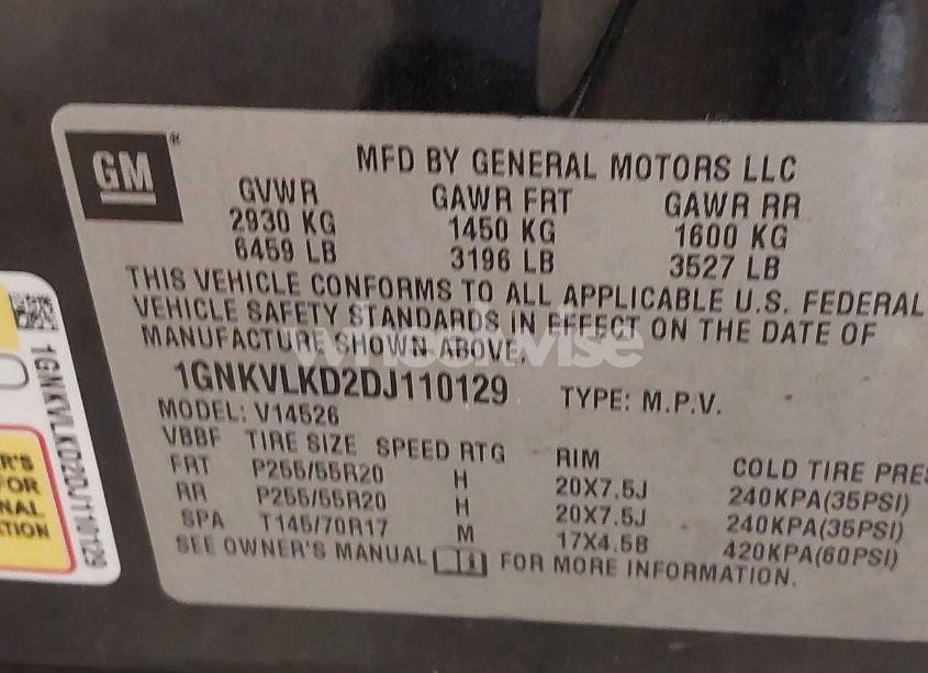 Photo 9 of 2013 Chevrolet Traverse LTZ (VIN 1GNKVLKD2DJ110129)