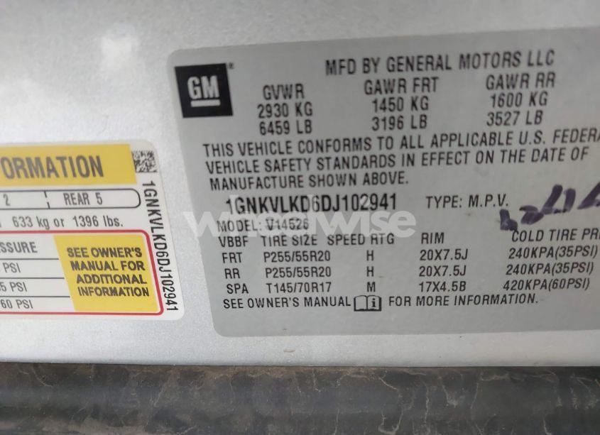 Photo 9 of 2013 Chevrolet Traverse LTZ (VIN 1GNKVLKD6DJ102941)