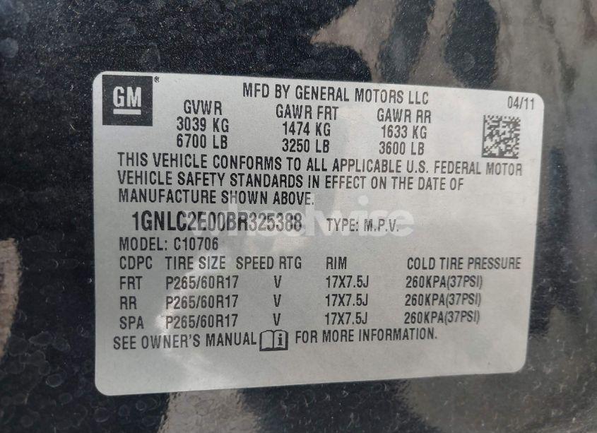 Photo 9 of 2011 Chevrolet Tahoe COMMERCIAL FLEET (VIN 1GNLC2E00BR325388)