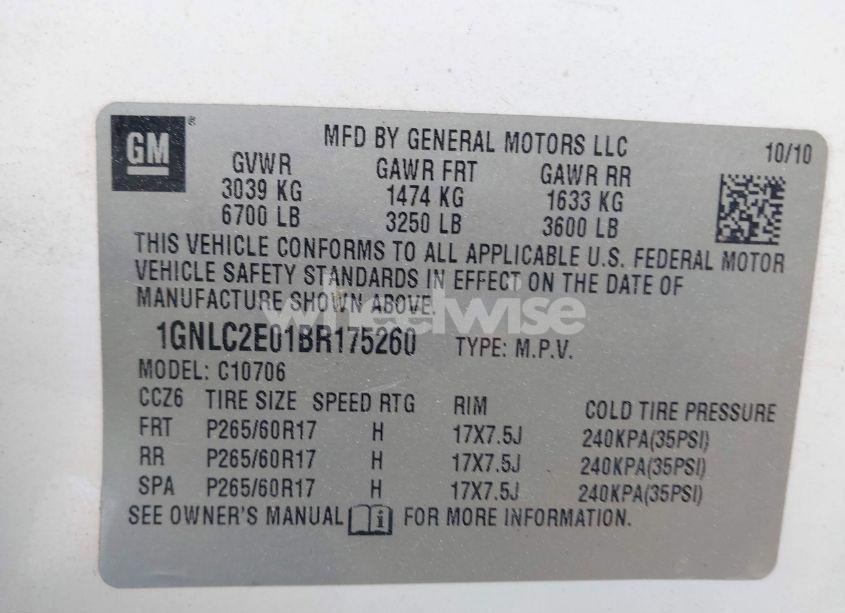 Photo 9 of 2011 Chevrolet Tahoe COMMERCIAL FLEET (VIN 1GNLC2E01BR175260)