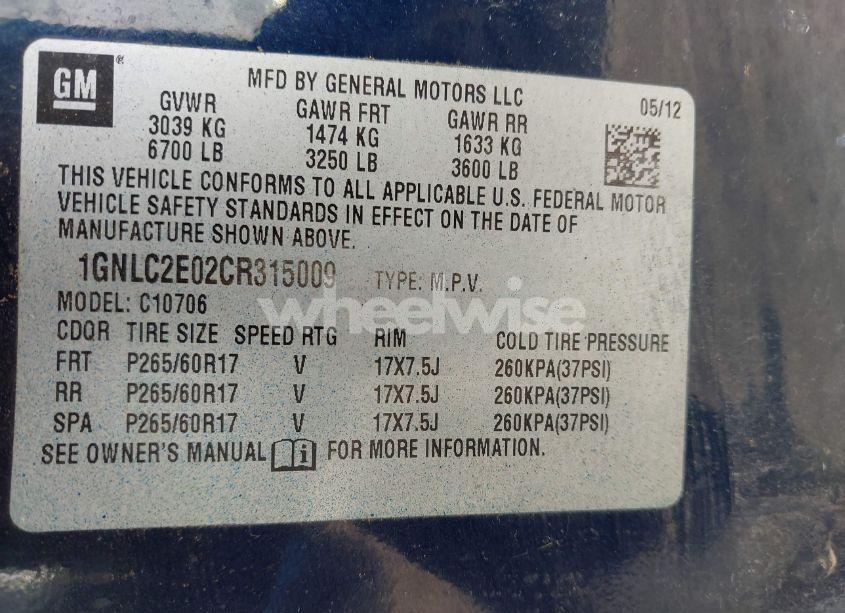 Photo 9 of 2012 Chevrolet Tahoe COMMERCIAL FLEET (VIN 1GNLC2E02CR315009)