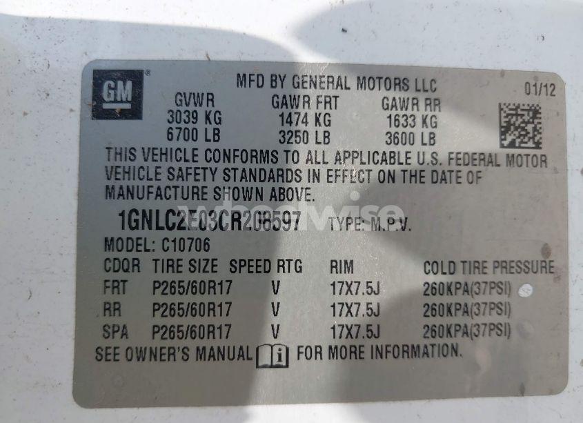 Photo 9 of 2012 Chevrolet Tahoe COMMERCIAL FLEET (VIN 1GNLC2E03CR208597)