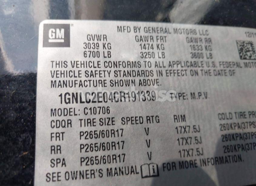 Photo 9 of 2012 Chevrolet Tahoe COMMERCIAL FLEET (VIN 1GNLC2E04CR191339)