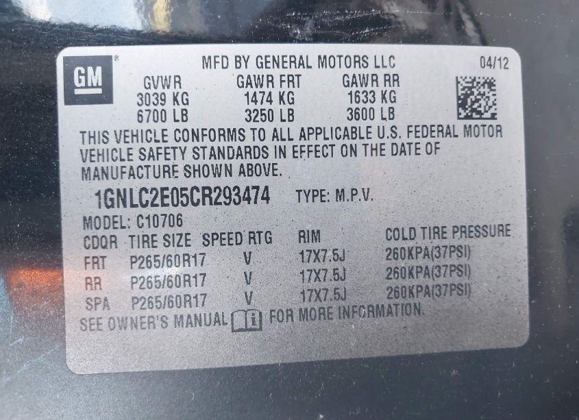 Photo 9 of 2012 Chevrolet Tahoe COMMERCIAL FLEET (VIN 1GNLC2E05CR293474)