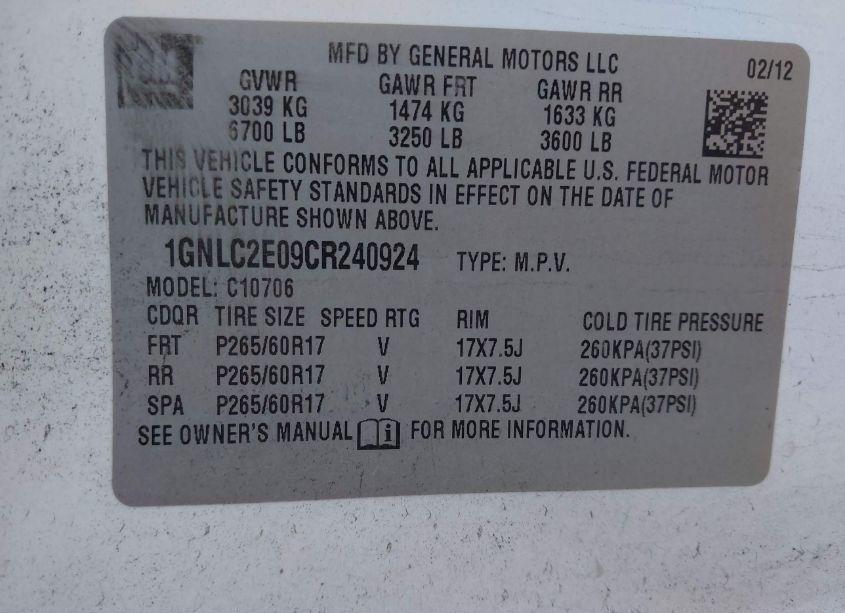 Photo 9 of 2012 Chevrolet Tahoe COMMERCIAL FLEET (VIN 1GNLC2E09CR240924)