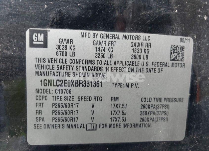 Photo 9 of 2011 Chevrolet Tahoe COMMERCIAL FLEET (VIN 1GNLC2E0XBR331361)