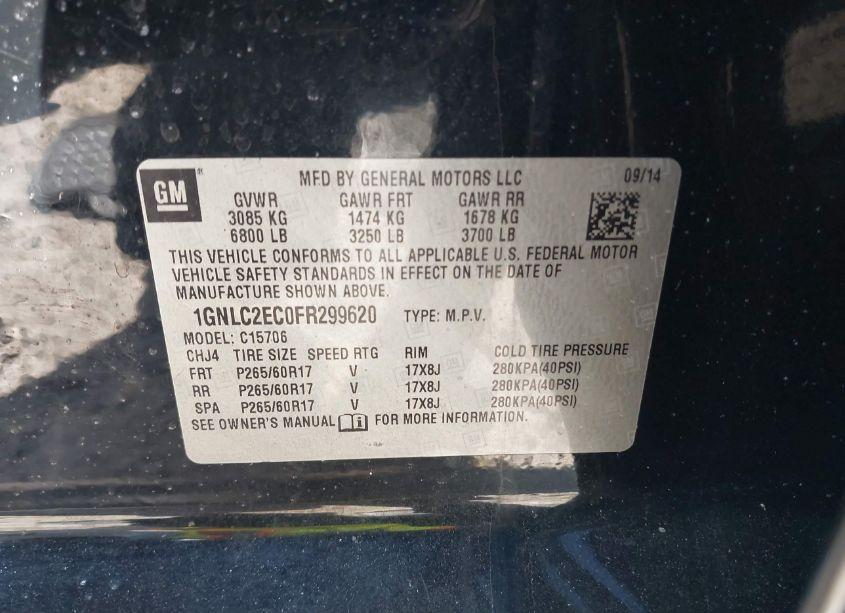 Photo 9 of 2015 Chevrolet Tahoe COMMERCIAL FLEET (VIN 1GNLC2EC0FR299620)