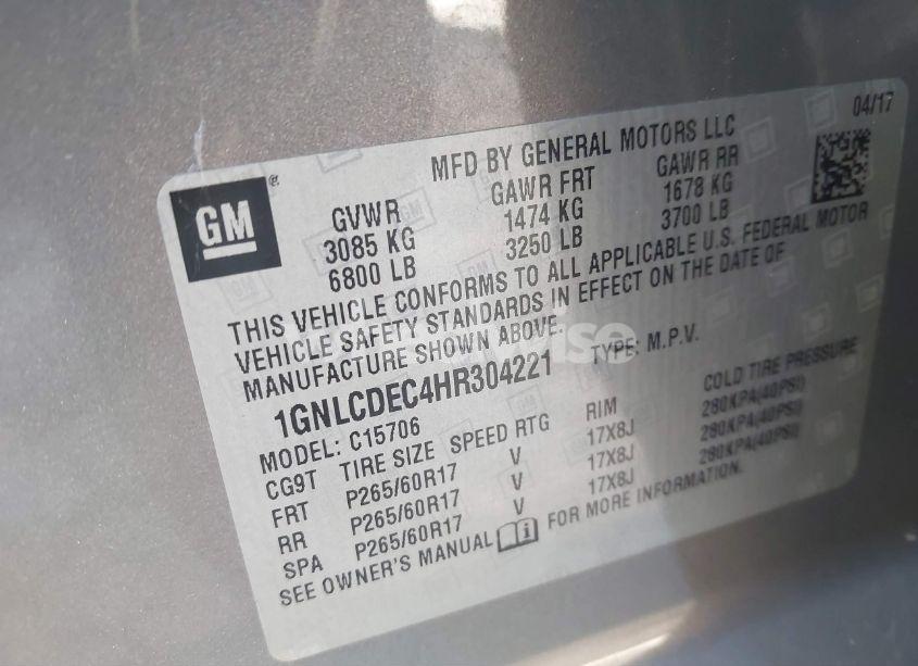 Photo 9 of 2017 Chevrolet Tahoe COMMERCIAL FLEET (VIN 1GNLCDEC4HR304221)