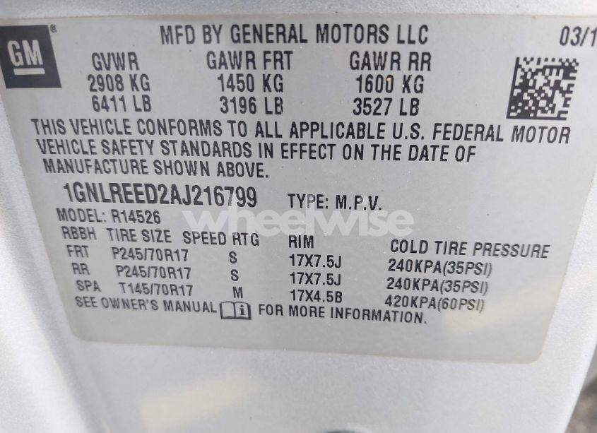 Photo 9 of 2010 Chevrolet Traverse LS (VIN 1GNLREED2AJ216799)