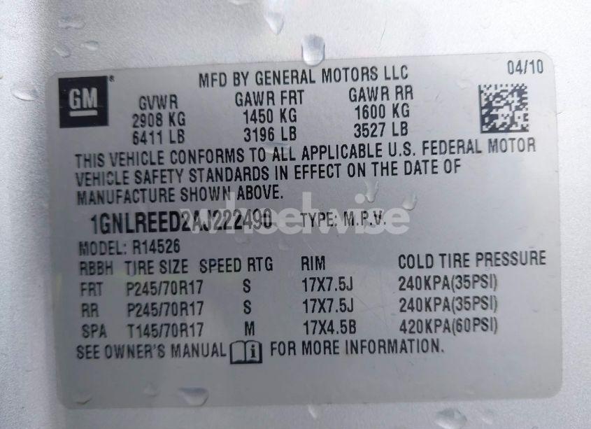 Photo 9 of 2010 Chevrolet Traverse LS (VIN 1GNLREED2AJ222490)