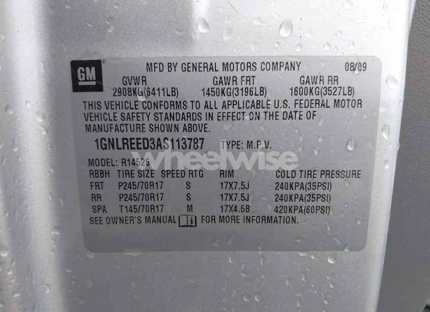 Photo 9 of 2010 Chevrolet Traverse LS (VIN 1GNLREED3AS113787)