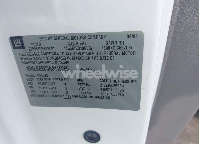 Photo 9 of 2010 Chevrolet Traverse LS (VIN 1GNLREED5AS116206)