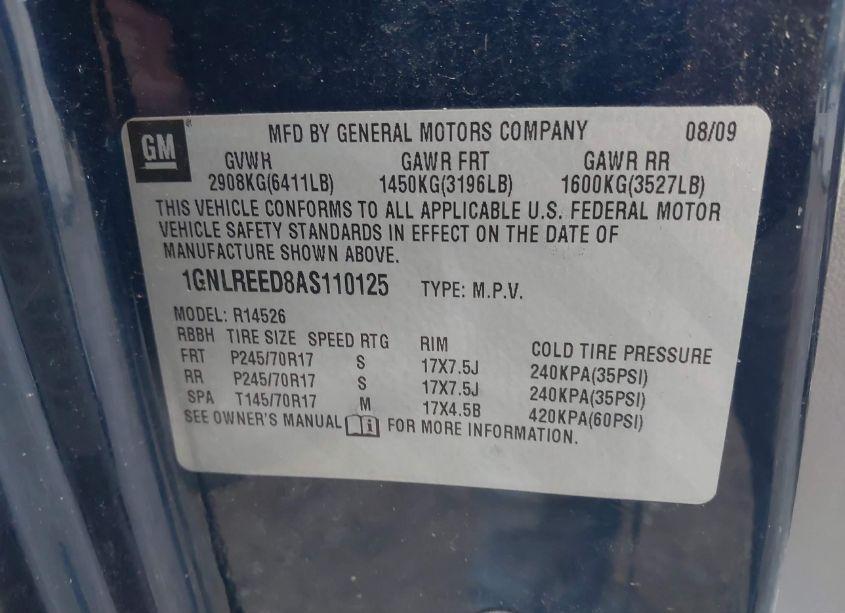 Photo 9 of 2010 Chevrolet Traverse LS (VIN 1GNLREED8AS110125)