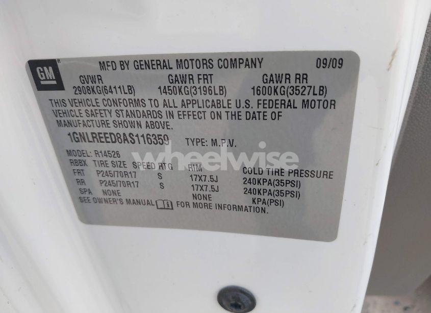 Photo 9 of 2010 Chevrolet Traverse LS (VIN 1GNLREED8AS116359)