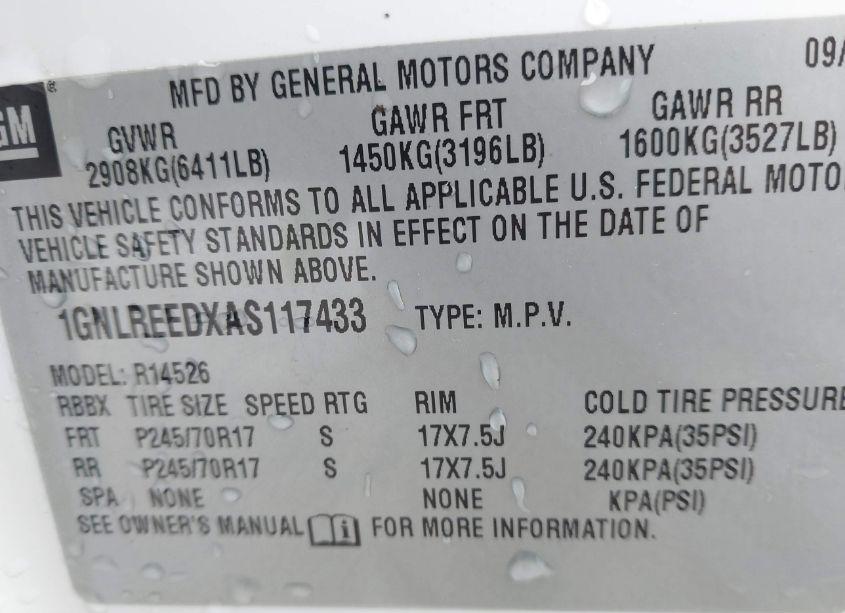 Photo 9 of 2010 Chevrolet Traverse LS (VIN 1GNLREEDXAS117433)