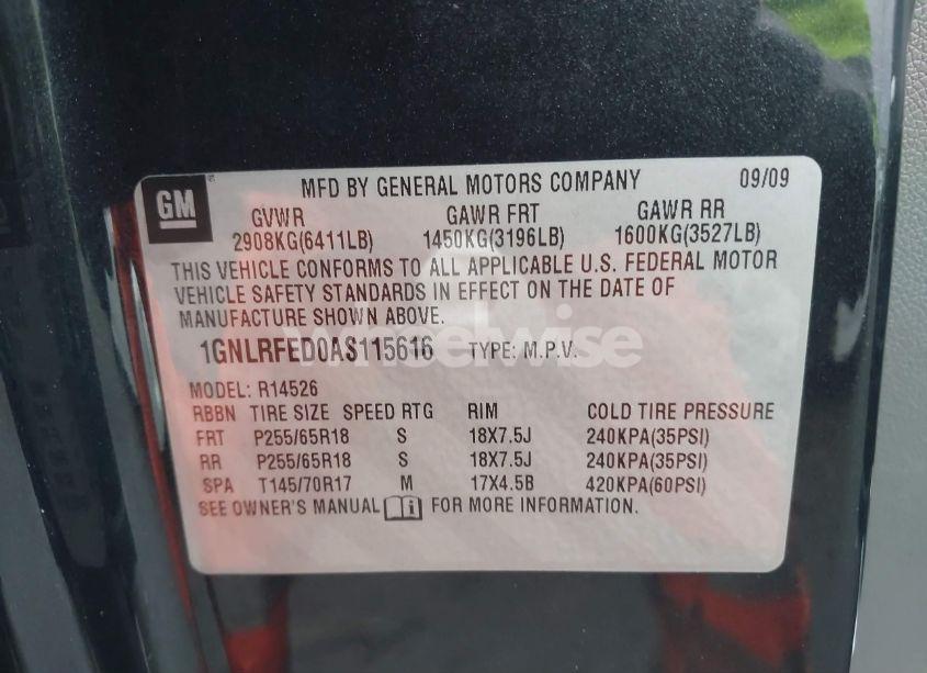 Photo 9 of 2010 Chevrolet Traverse LT (VIN 1GNLRFED0AS115616)