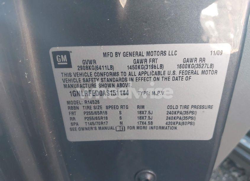 Photo 9 of 2010 Chevrolet Traverse LT (VIN 1GNLRFED0AS151144)