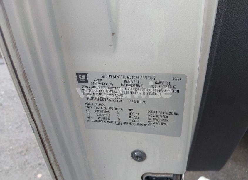 Photo 9 of 2010 Chevrolet Traverse LT (VIN 1GNLRFED1AS127709)