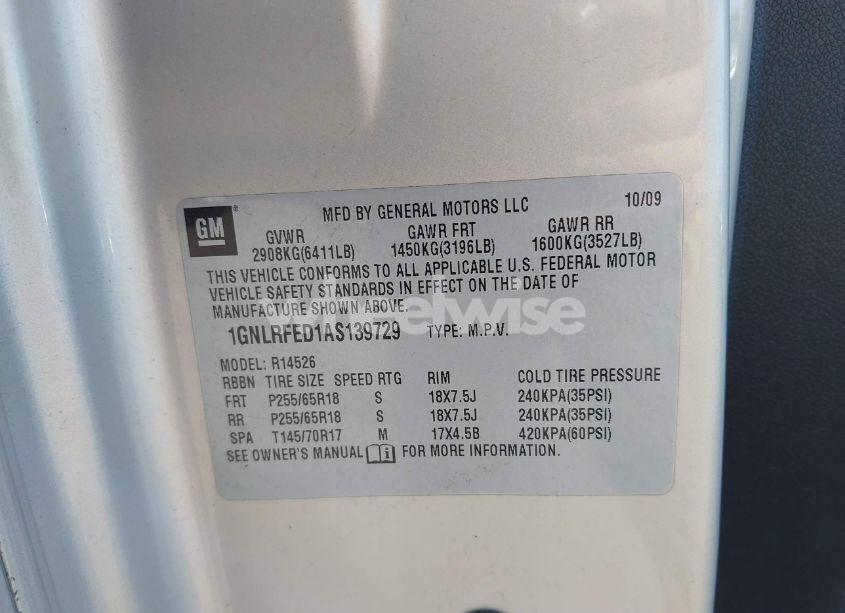 Photo 9 of 2010 Chevrolet Traverse LT (VIN 1GNLRFED1AS139729)