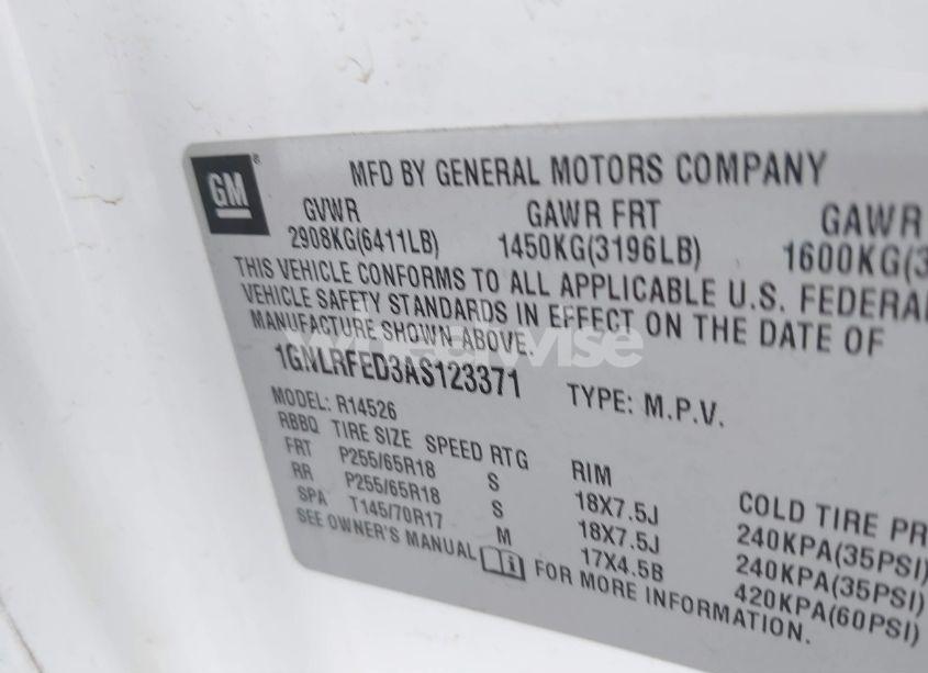 Photo 9 of 2010 Chevrolet Traverse LT (VIN 1GNLRFED3AS123371)