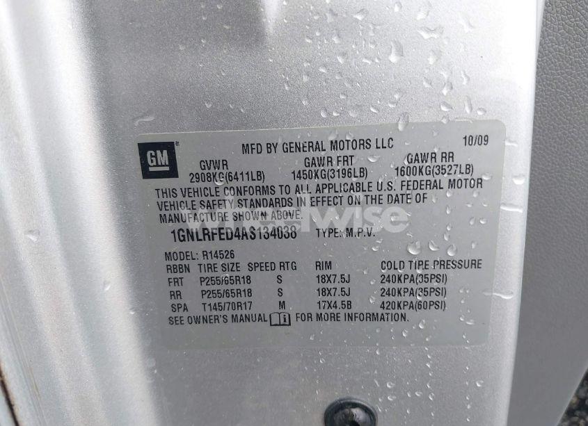 Photo 9 of 2010 Chevrolet Traverse LT (VIN 1GNLRFED4AS134038)