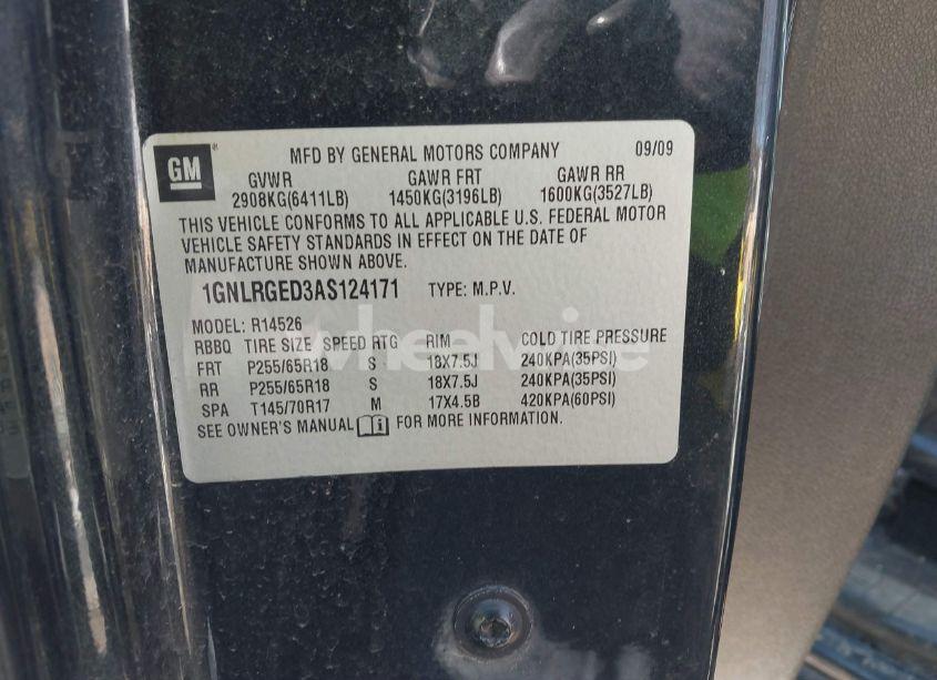 Photo 9 of 2010 Chevrolet Traverse LT (VIN 1GNLRGED3AS124171)