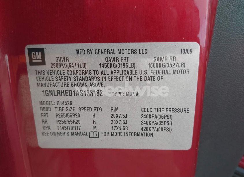 Photo 9 of 2010 Chevrolet Traverse LTZ (VIN 1GNLRHED1AS133182)