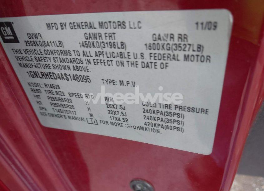 Photo 9 of 2010 Chevrolet Traverse LTZ (VIN 1GNLRHED4AS148095)