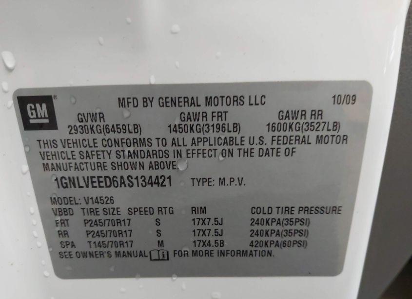 Photo 9 of 2010 Chevrolet Traverse LS (VIN 1GNLVEED6AS134421)